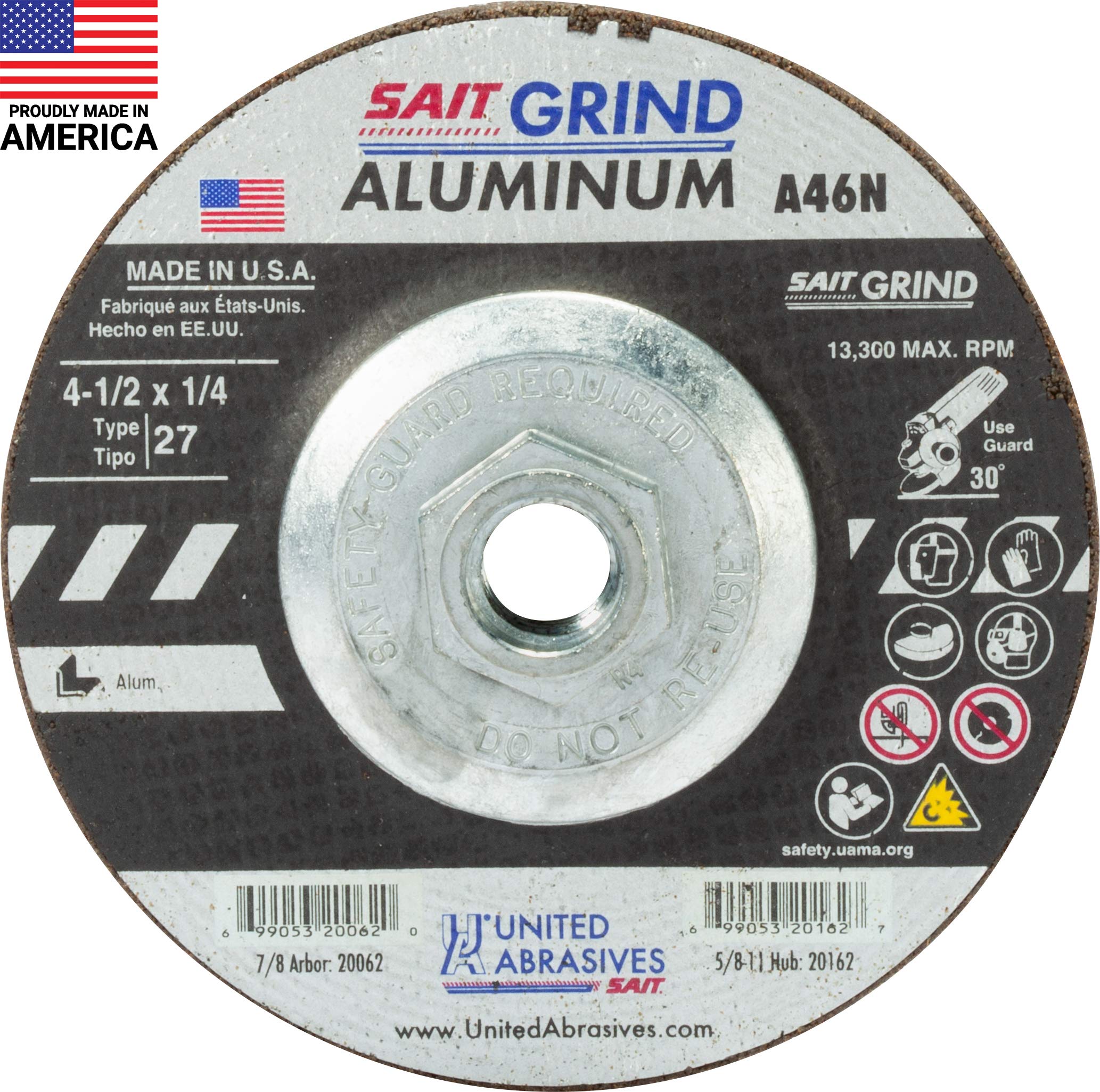 4 1/2 X 1/4 X 5/8-11 GRINDING WHEEL TYPE 27 ALUM OXIDE (ALUMINUM) - 3/16" & 1/4" Grinding Wheels