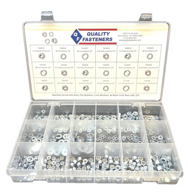 SMALL NUTS-NC / FLATS / LOCK WASHERS Z/P ASSORTMENT (6-32 - 1/4-20) - Washer Assortments