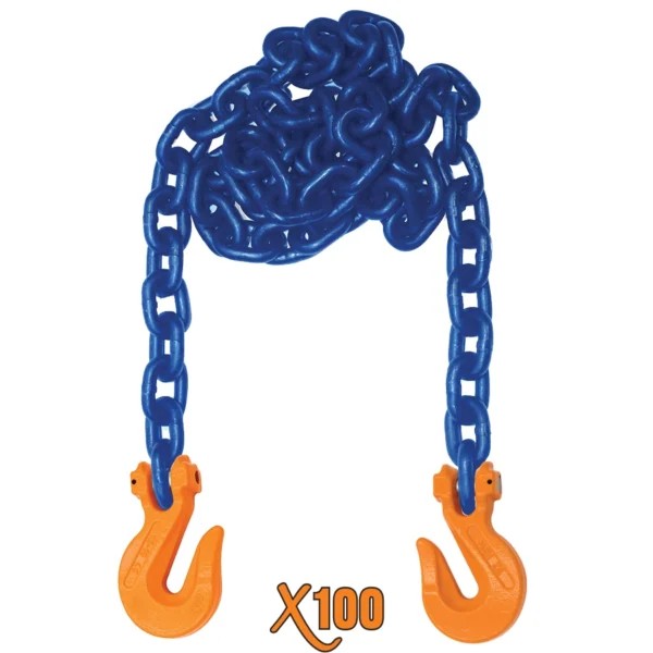 3/8 X 8FT CHAIN GR 100 BLUE FINISH W/ CRADLE GRAB HOOK ON BOTH ENDS - Grade 100 Binder Chains w/ Grab Hooks