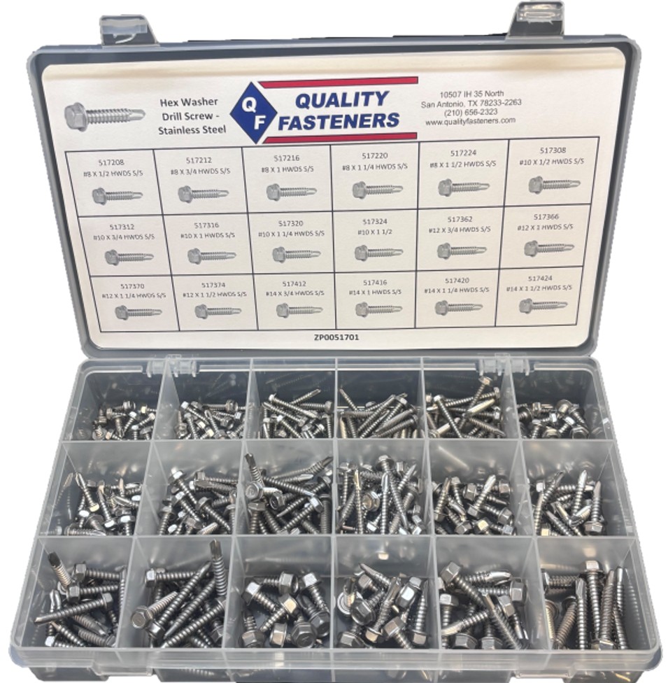 HEX WASHER DRILL SCREW S/S ASSORTMENT (#8 - #14) - Self Drilling Screws