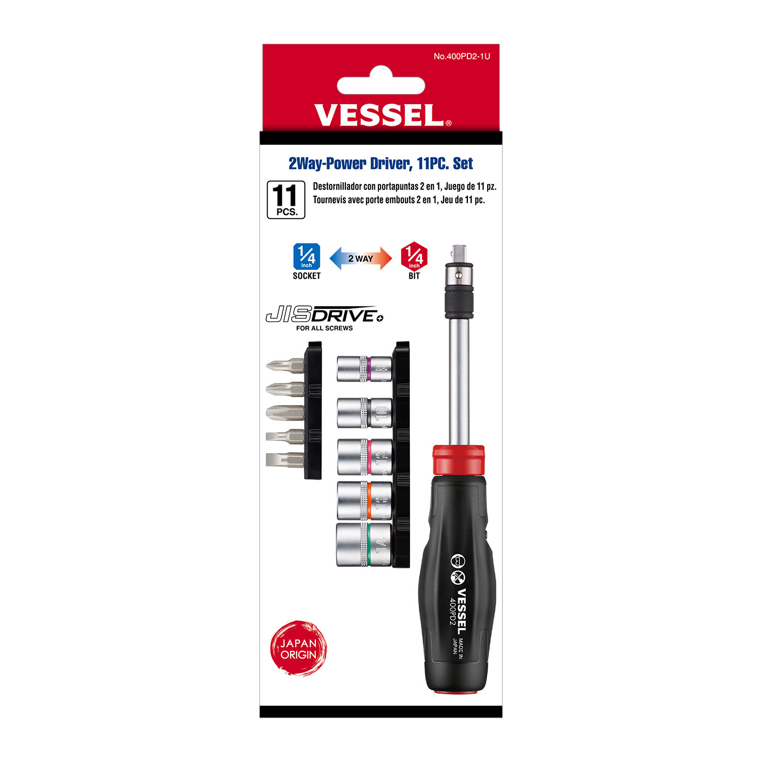 2 WAY POWER DRIVE 11PC SET - Multi-Bit Screwdrivers