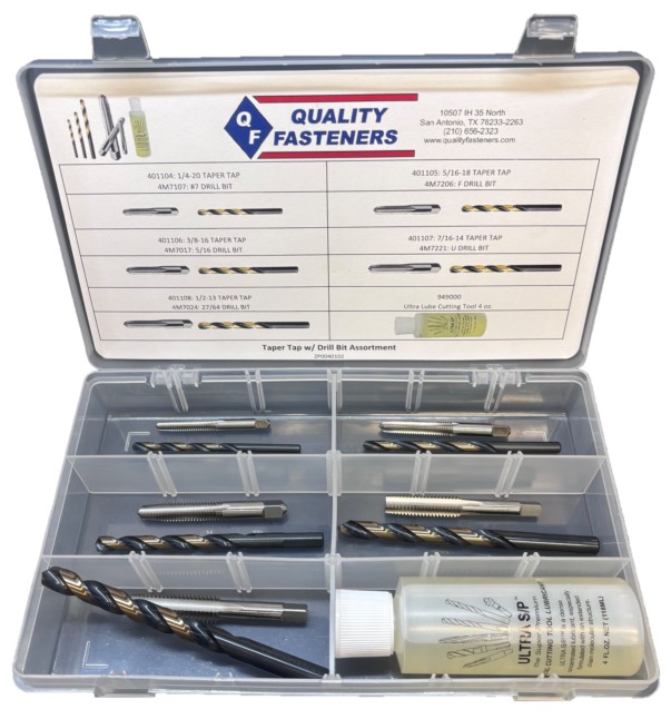 TAPER TAP W/DRILL BIT ASSORTMENT (1/4-20 - 1/2-13 N.C. THREAD) - Tap & Drill Sets